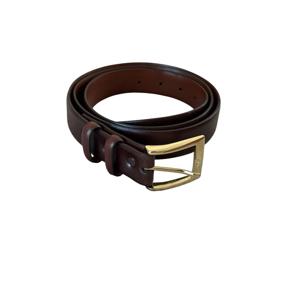 Torino Italian Calfskin Leather Belt Mens Size 44 Polished Brass Buckle USA Made